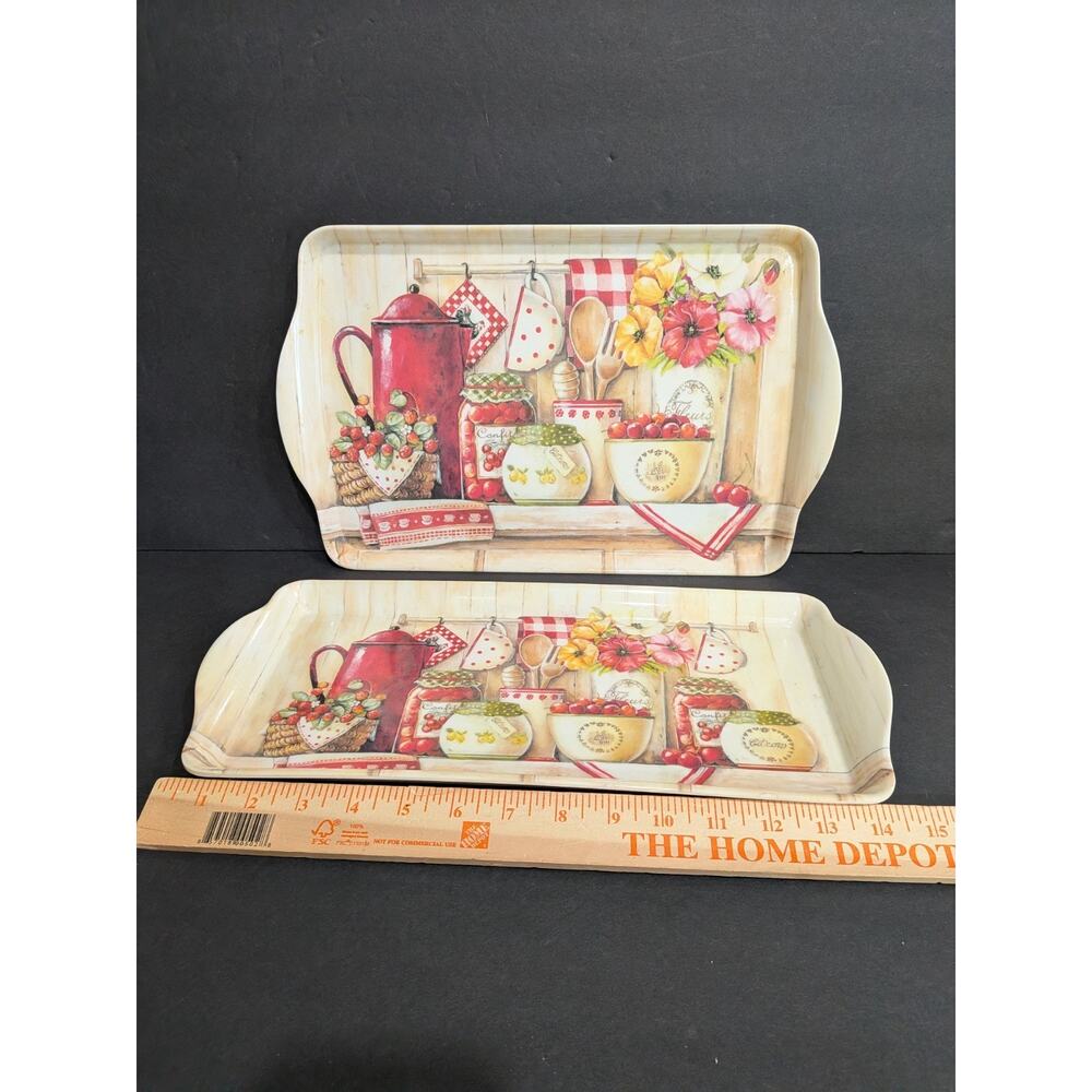 Country Kitchen Melamine Serving Trays Red Coffee Pot Cherry Set Cottagecore - Picture 2 of 6